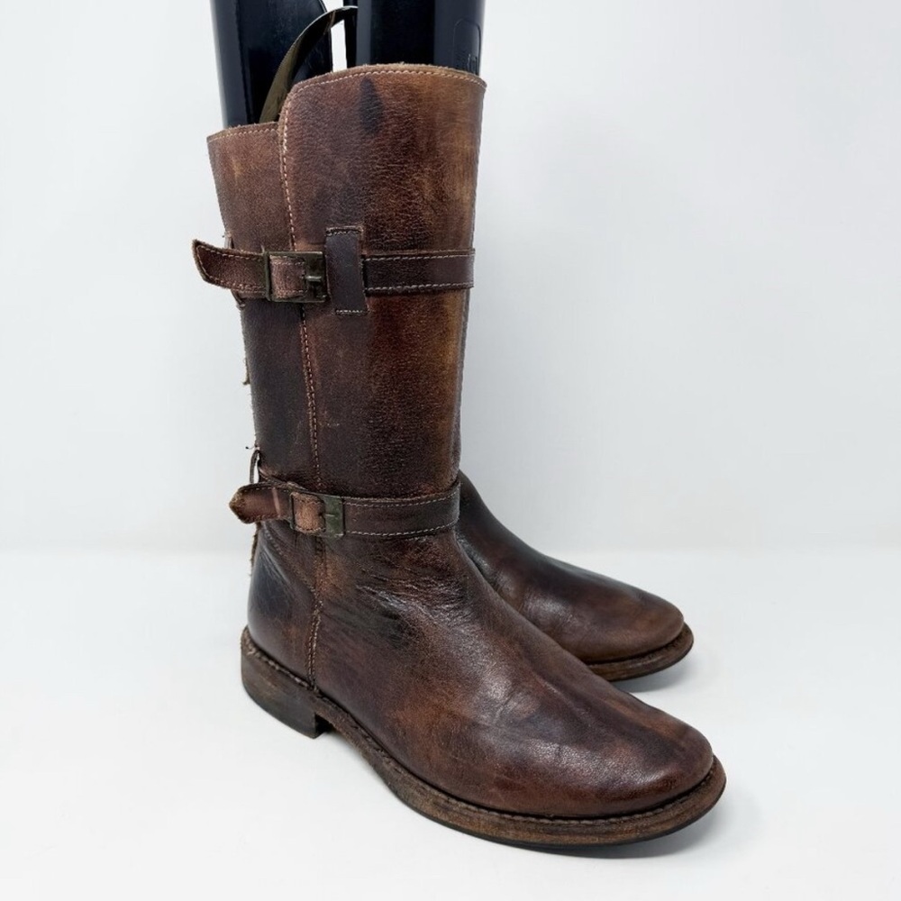 Bed Stu Brown Leather Engineer Boots Women's US Size 6.5 Made in Mexico Mid-Calf